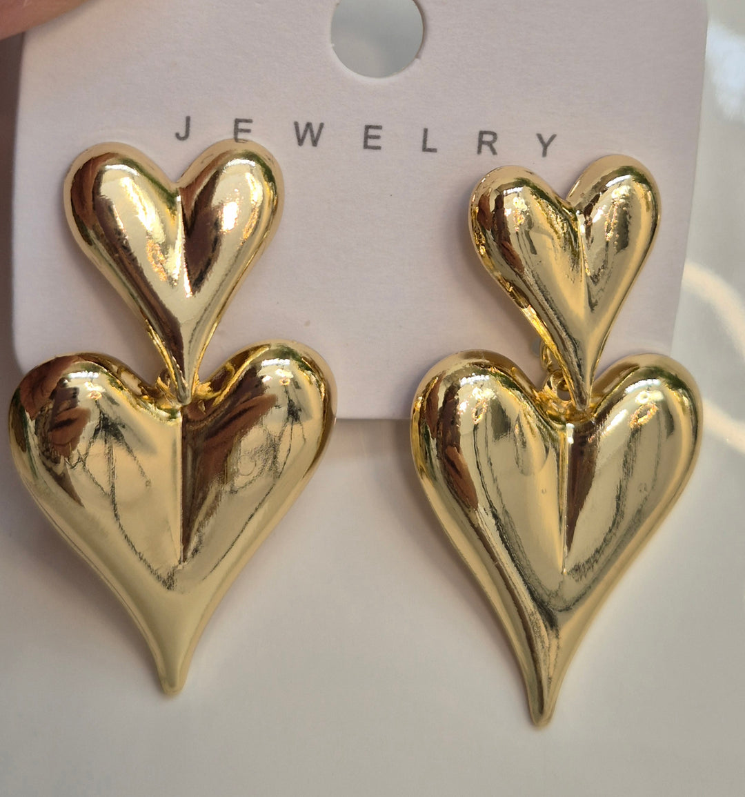 Double Heart Earrings - Gold Tone (Pierced)