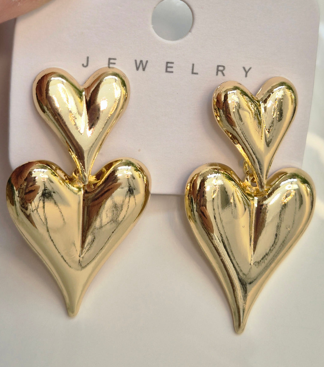 Double Heart Earrings - Gold Tone (Pierced)