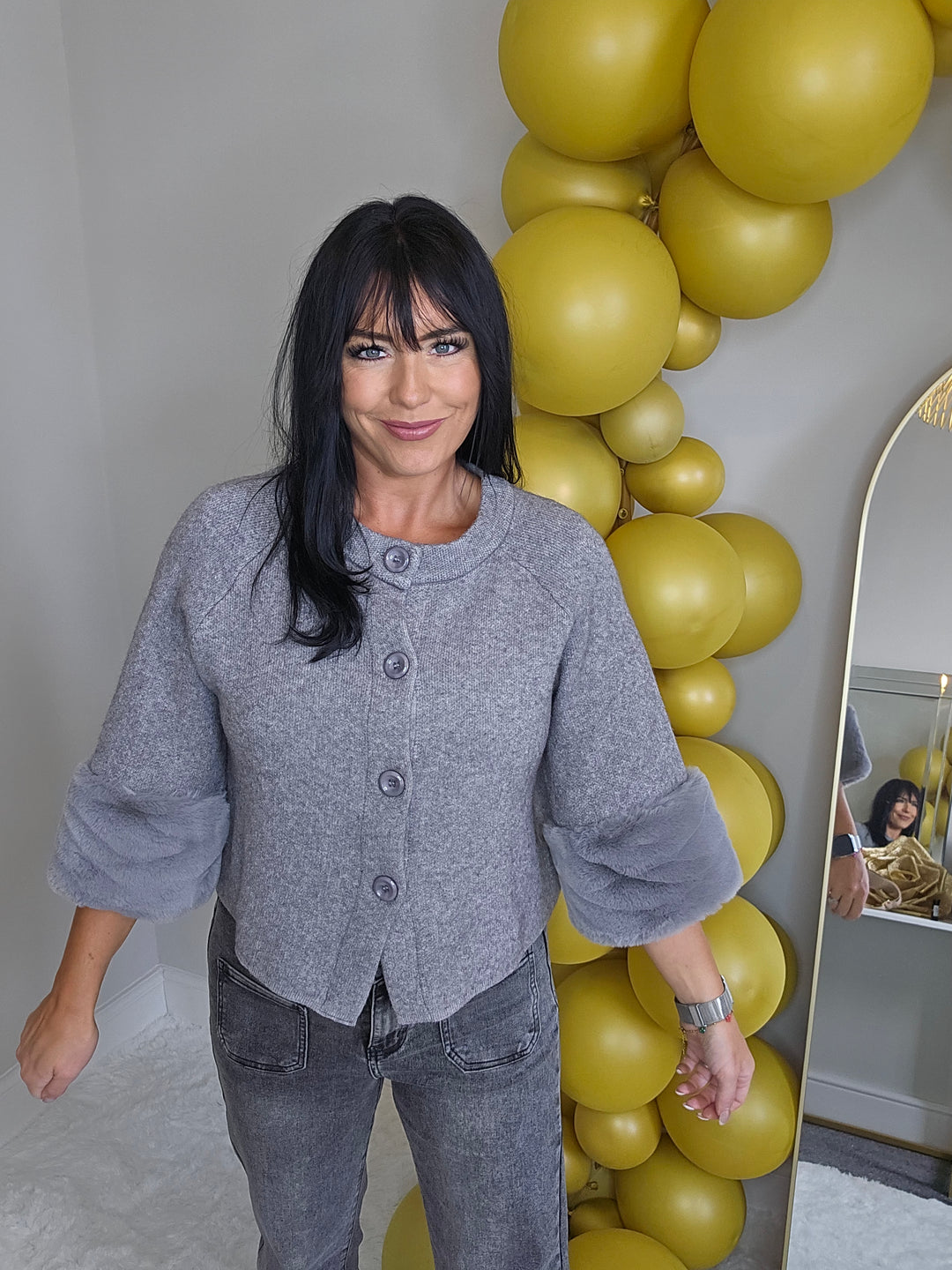 Oslo Faux Fur Sleeve Cardigan/Jacket/Top - (One Size, fits up to Size 14/16) - Silver Grey