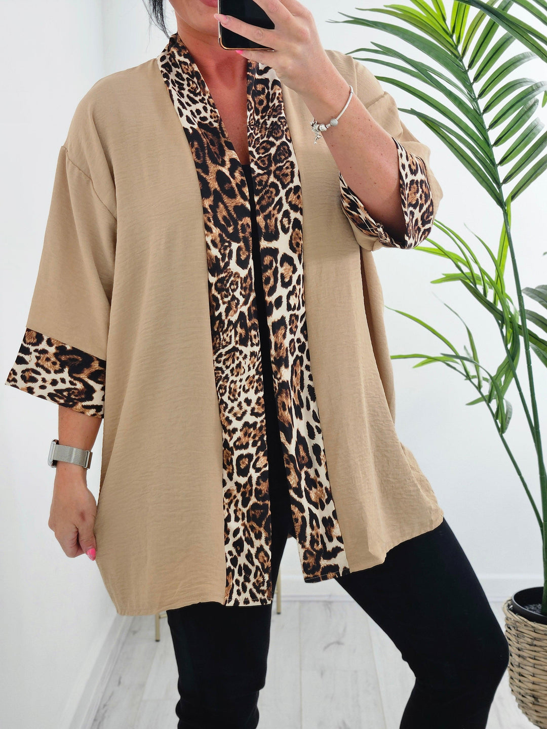 Cleo Leopard Print Trim Jacket (choose your Colour) - (Loose Fit)