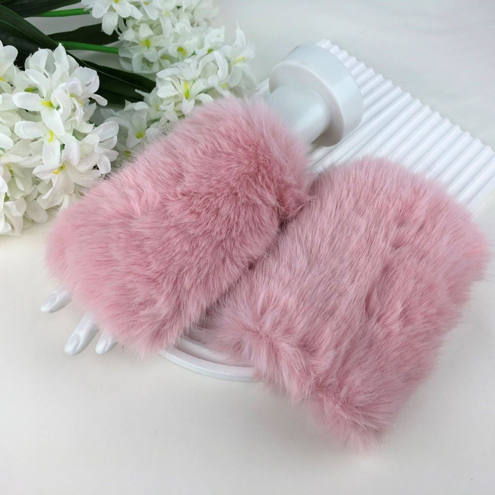 Oslo Faux Fur Fluffy Fingerless Gloves/Cuffs - Baby Pink