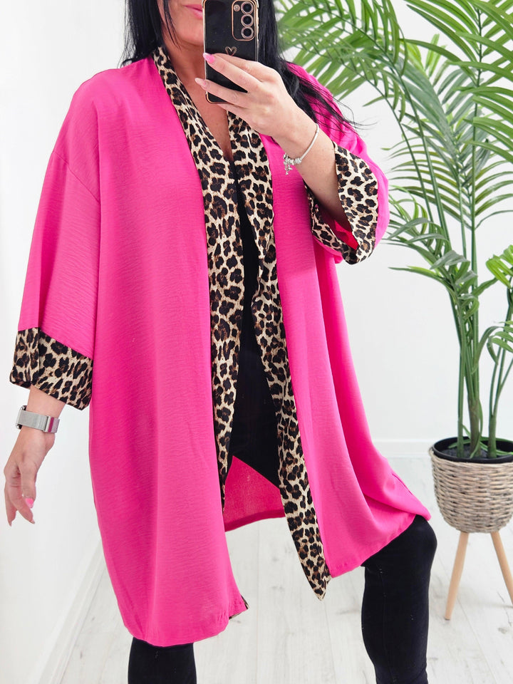 Cleo Leopard Print Trim Jacket (choose your Colour) - (Loose Fit)