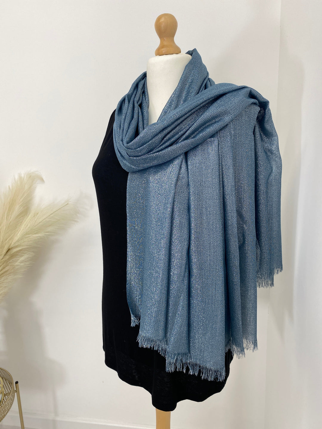 Oversized Metallic Scarf - Denim Blue