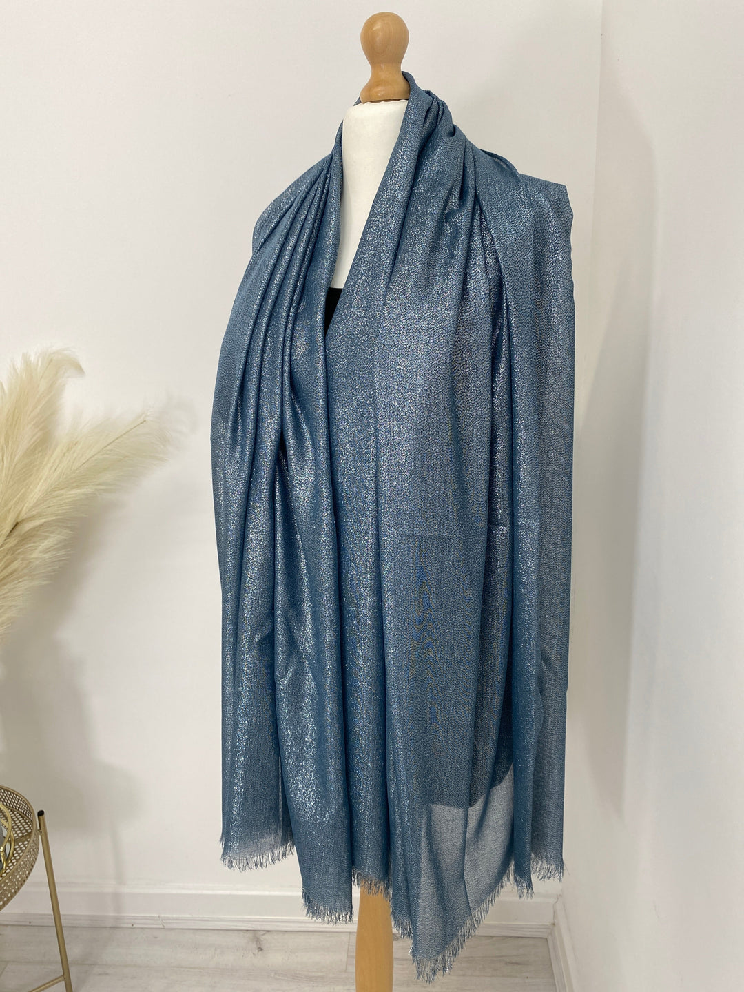 Oversized Metallic Scarf - Denim Blue