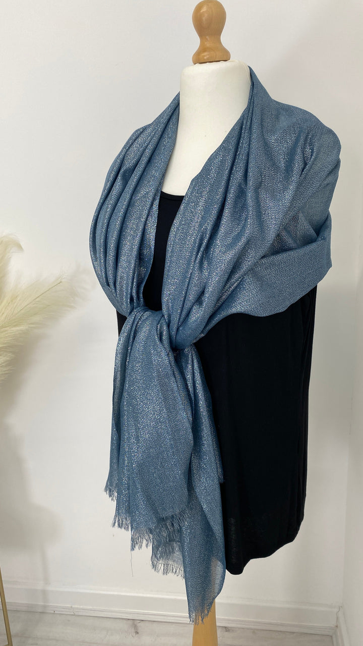 Oversized Metallic Scarf - Denim Blue