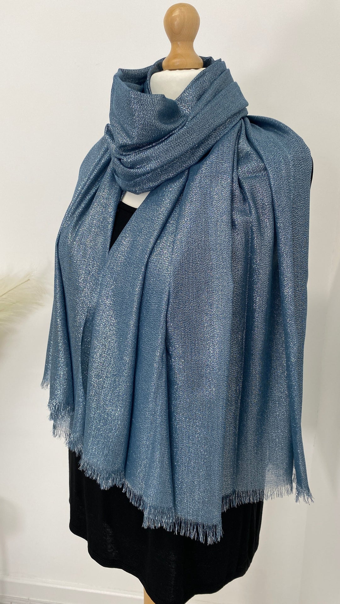 Oversized Metallic Scarf - Denim Blue