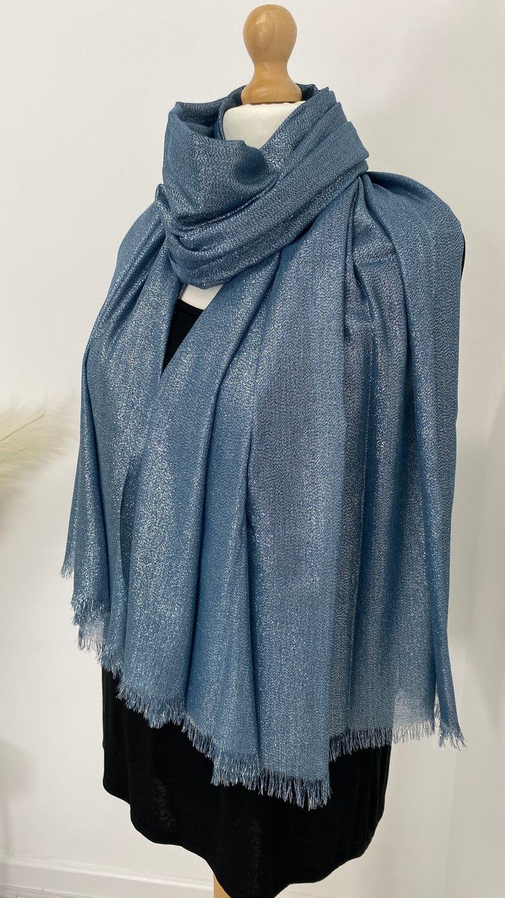 Oversized Metallic Scarf - Denim Blue