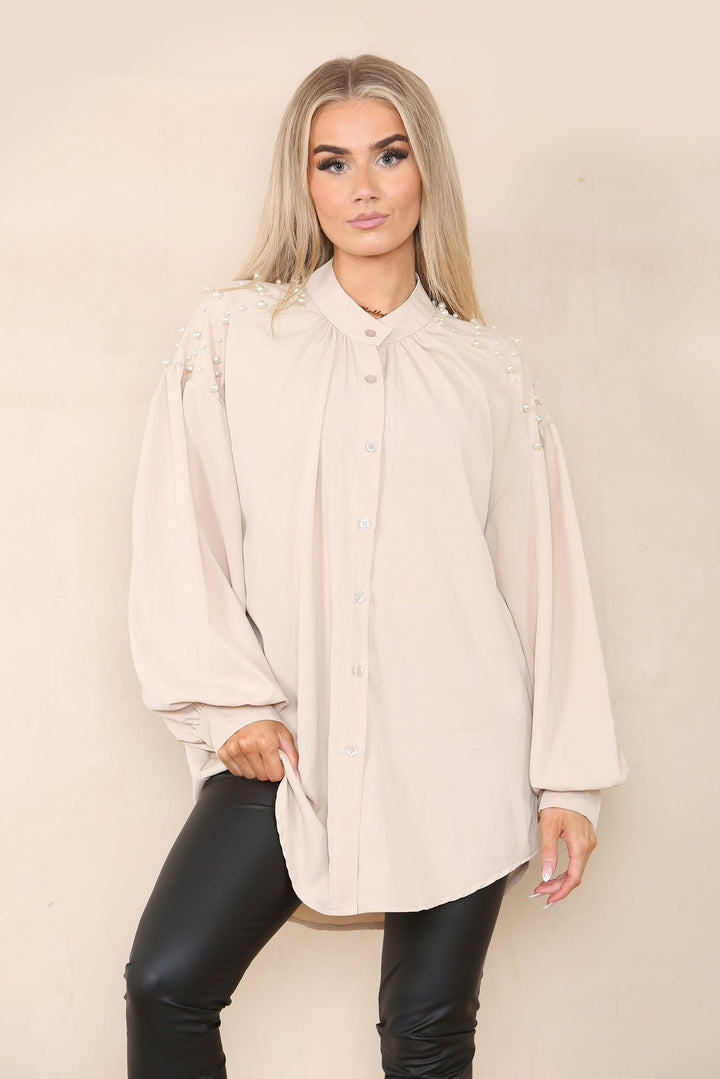 Penelope Pearl Blouse  - Nude