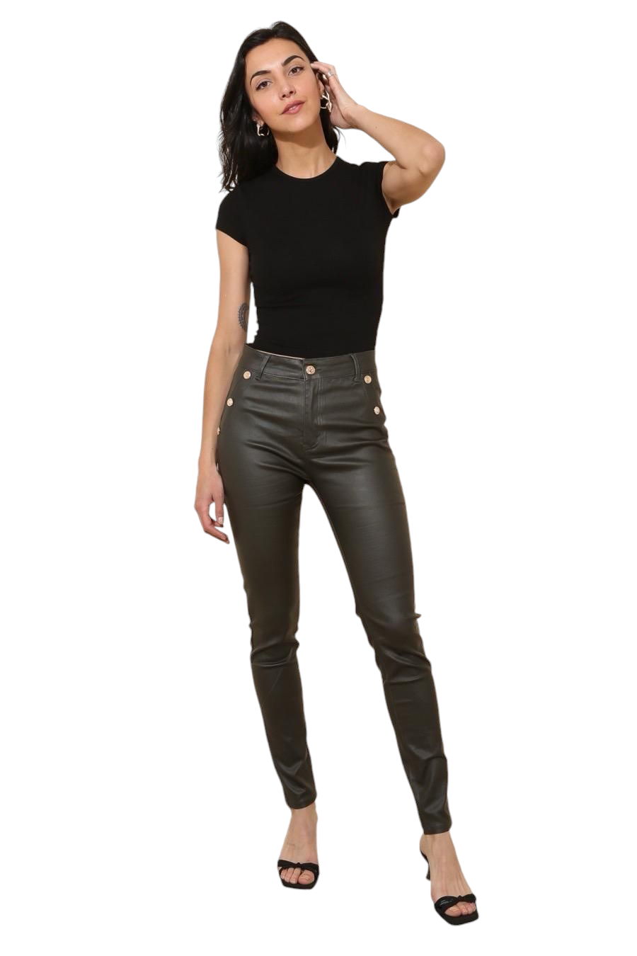 G Smack PU Coated Jeans - Gold Buttons - Khaki (all Sizes)