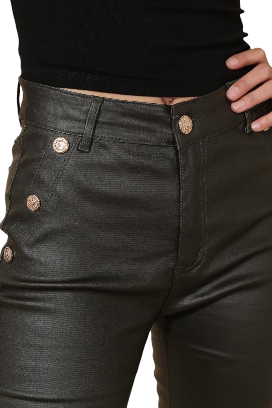 G Smack PU Coated Jeans - Gold Buttons - Khaki (all Sizes)