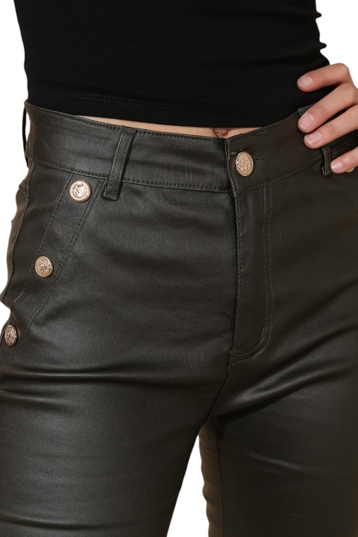 G Smack PU Coated Jeans - Gold Buttons - Khaki (all Sizes)