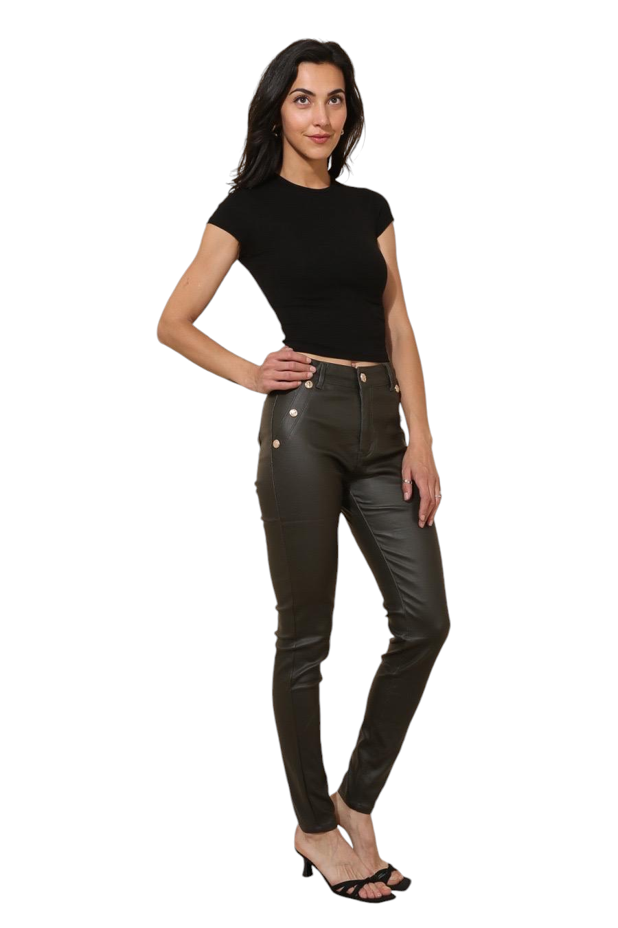 Gold Ladies Black Coated Jeans For All Mankind Black Faux Leather