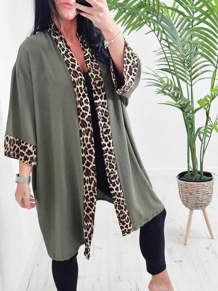 Cleo Leopard Print Trim Jacket (choose your Colour) - (Loose Fit)