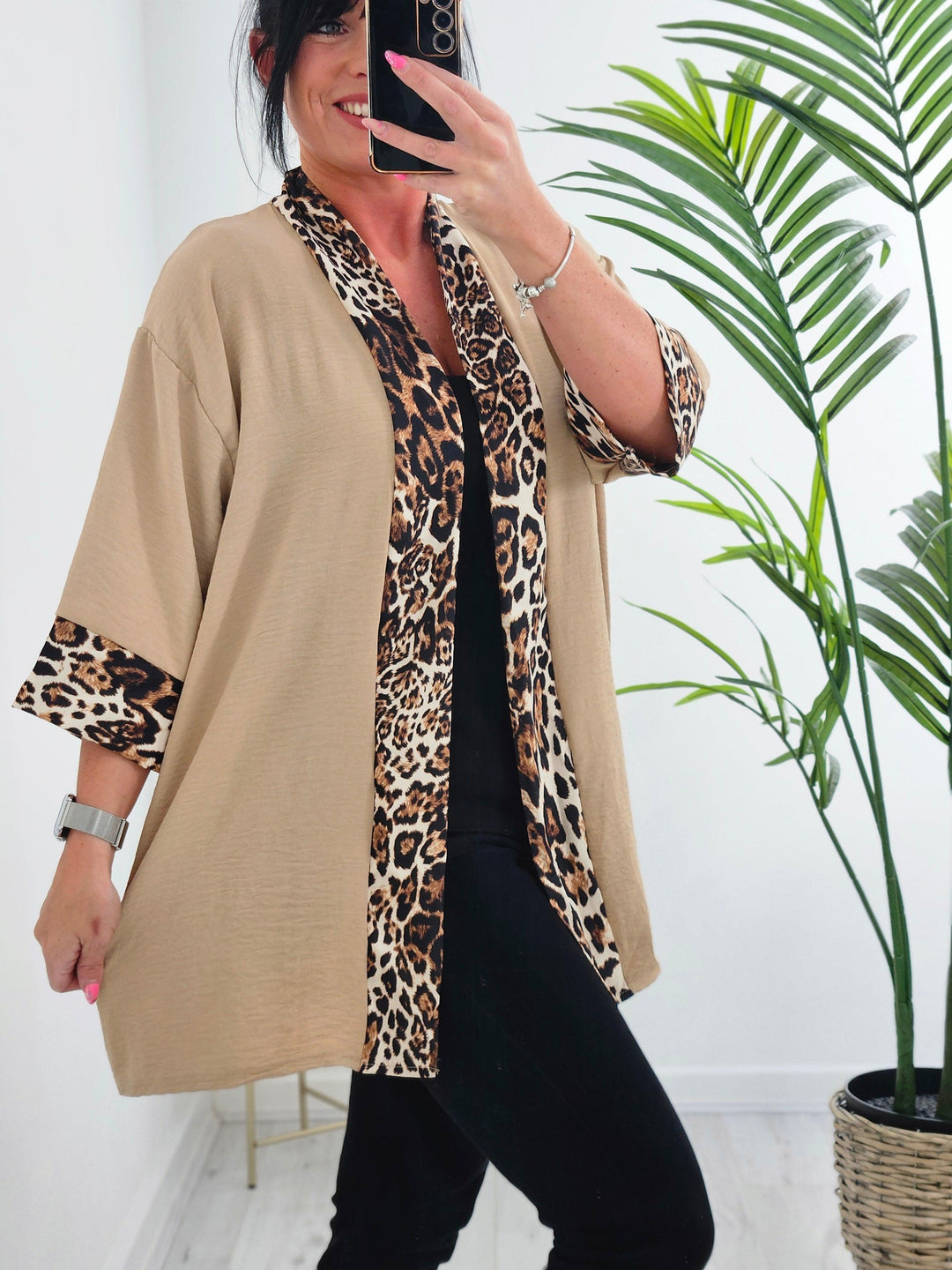Cleo Leopard Print Trim Jacket (choose your Colour) - (Loose Fit)
