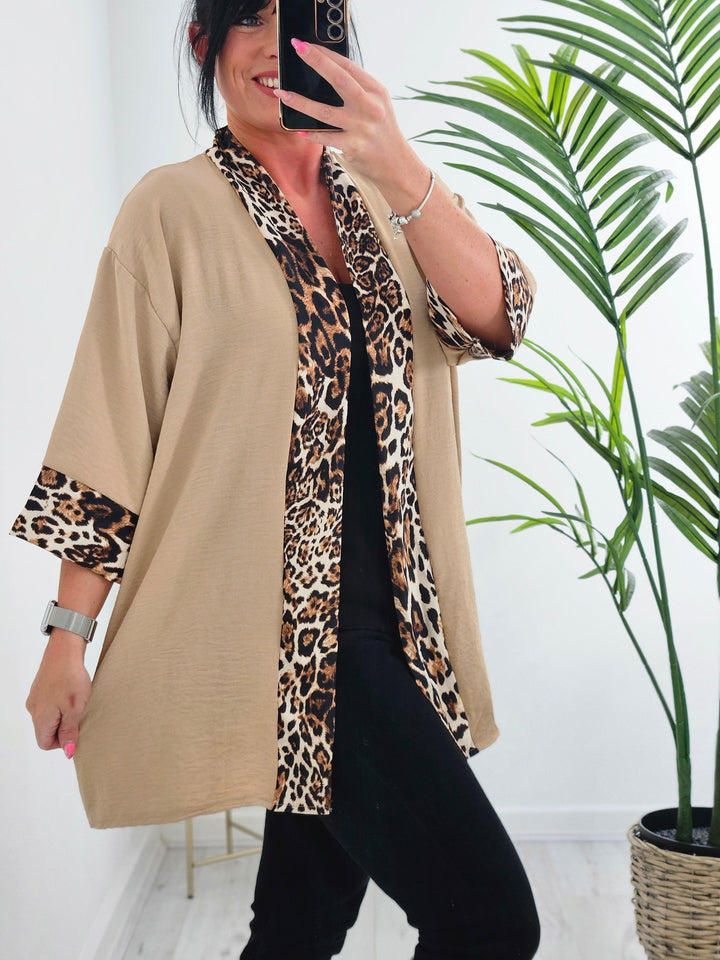 Cleo Leopard Print Trim Jacket (choose your Colour) - (Loose Fit)