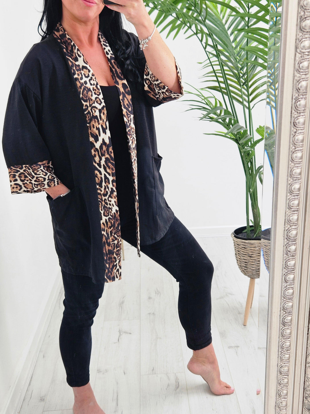 Cleo Leopard Print Trim Jacket (choose your Colour) - (Loose Fit)