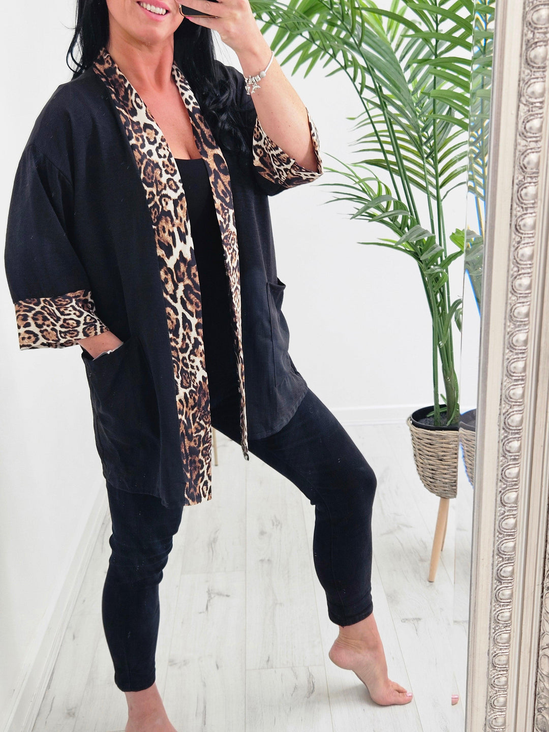 Cleo Leopard Print Trim Jacket (choose your Colour) - (Loose Fit)
