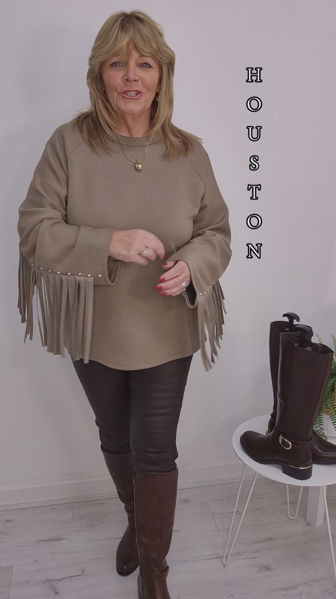 Houston Oversized Fringed Sweatshirt - Mocha - (One Size/Curvy - One Size/Curvy, fits Size 14/16 to Size 18)