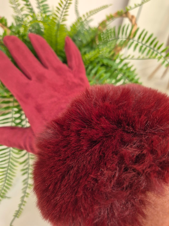 Oslo Gloves with Faux Fur - Wine