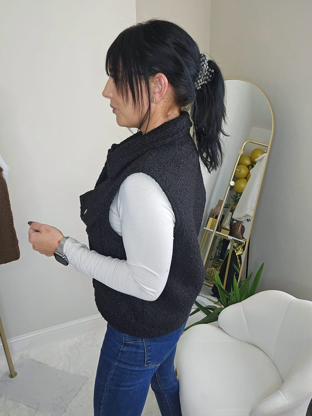 Boucle Waistcoat - One Size up to Size 14/16 - Black
