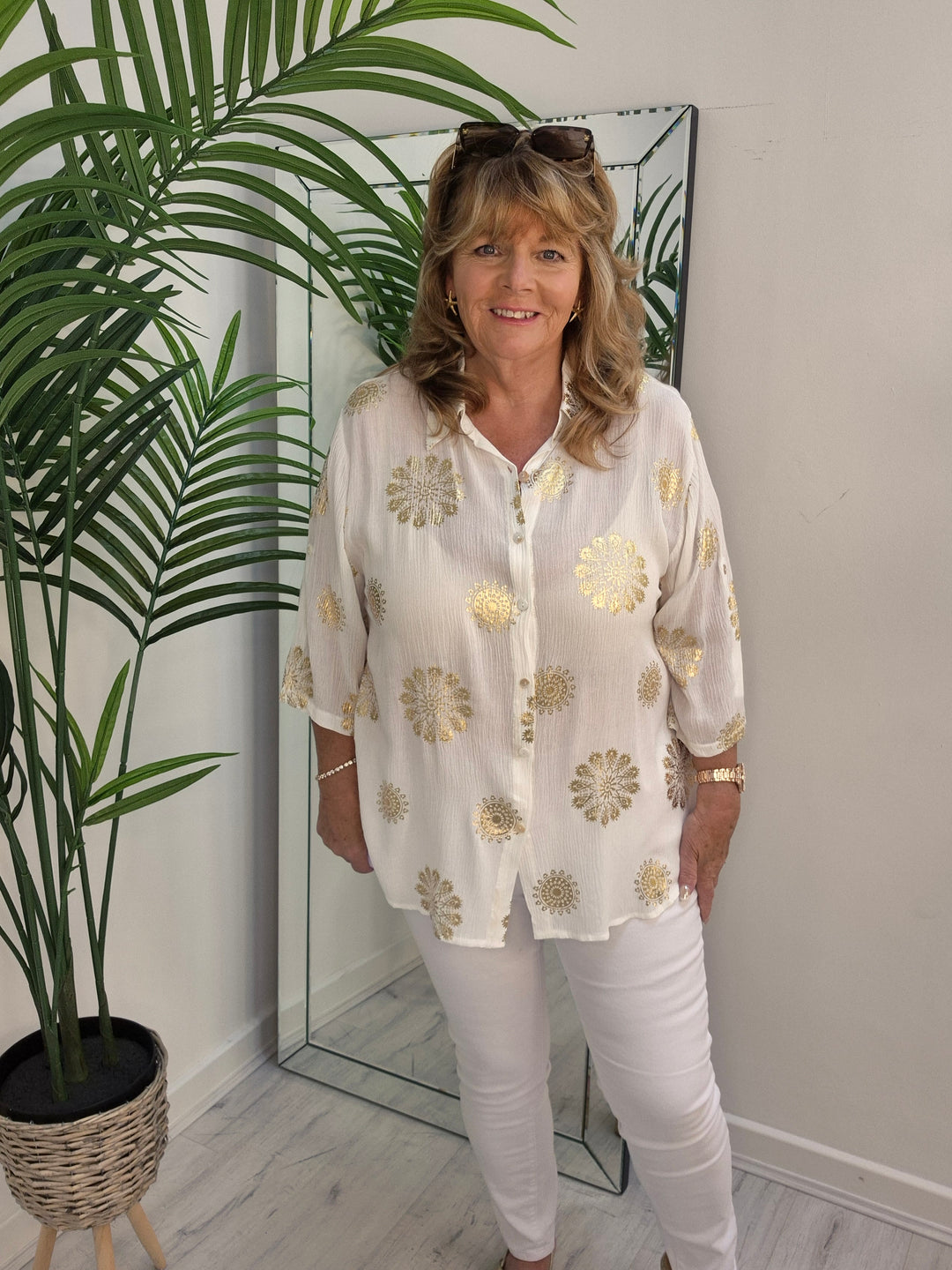Ibiza Floral Shirt - White/Gold - (One Size, fits up to Size 18)