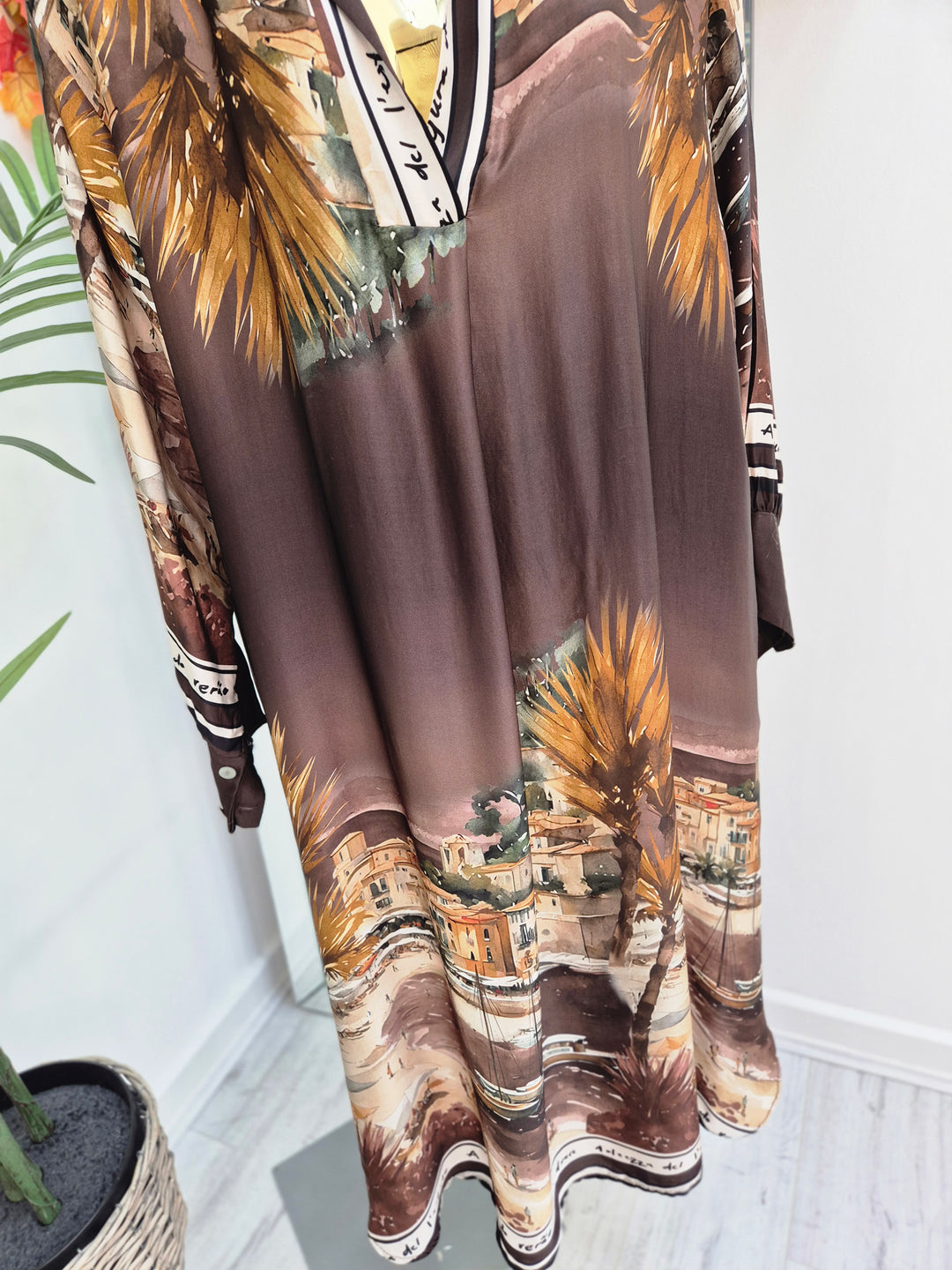 Amalfi Village Silk Dress - Chocolate - (One Size - fitting from Size 14 to Size 20)