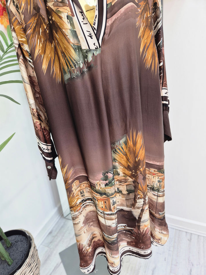 Amalfi Village Silk Dress - Chocolate - (One Size - fitting from Size 14 to Size 20)