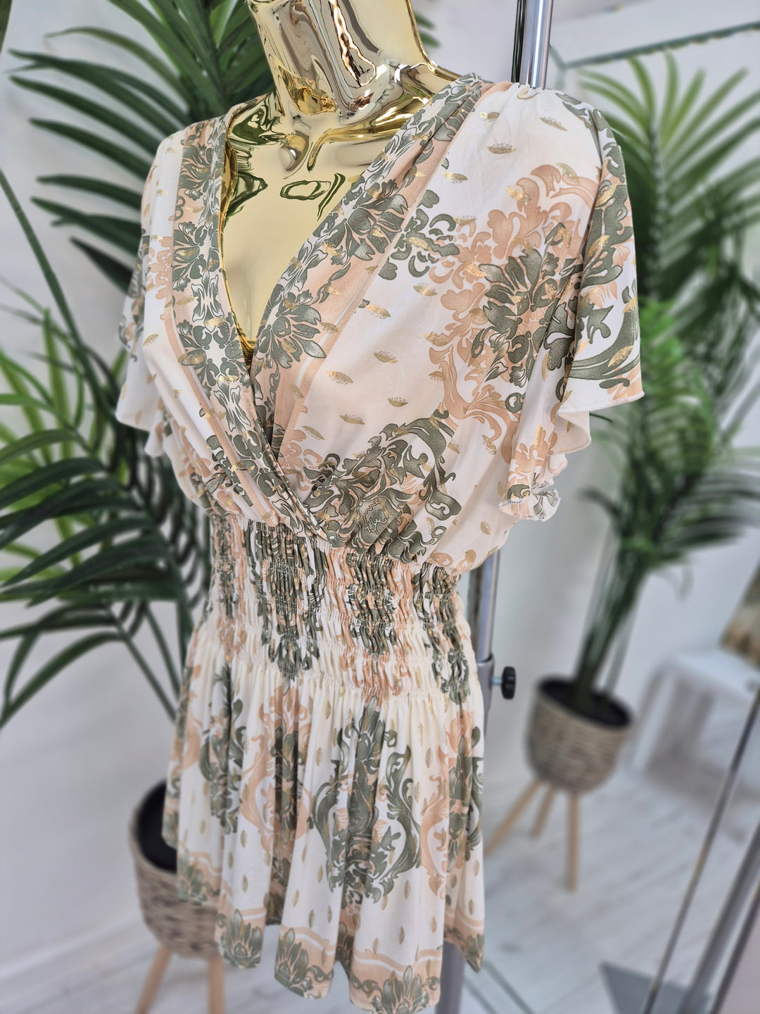 Nikki Top (One Size - fits up to Size 16/18) - Sage/Gold Paisley