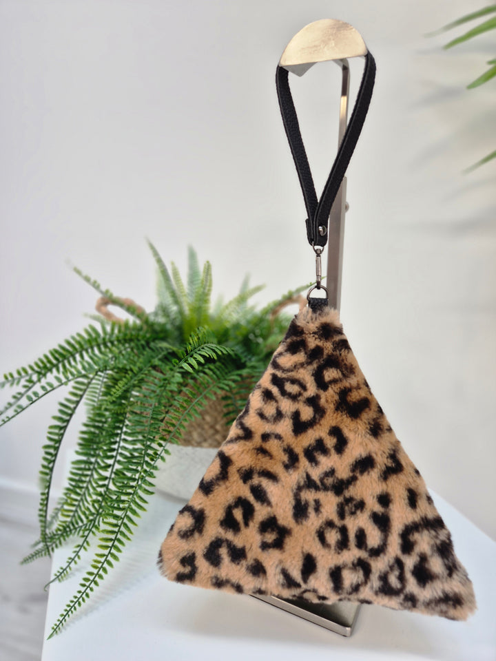 Oslo Fluffy Faux Fur Wristlet - Leopard Print