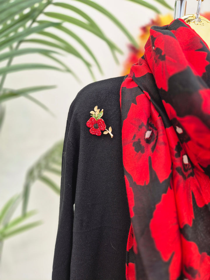 Poppy Crystal Brooch - Gold Tone