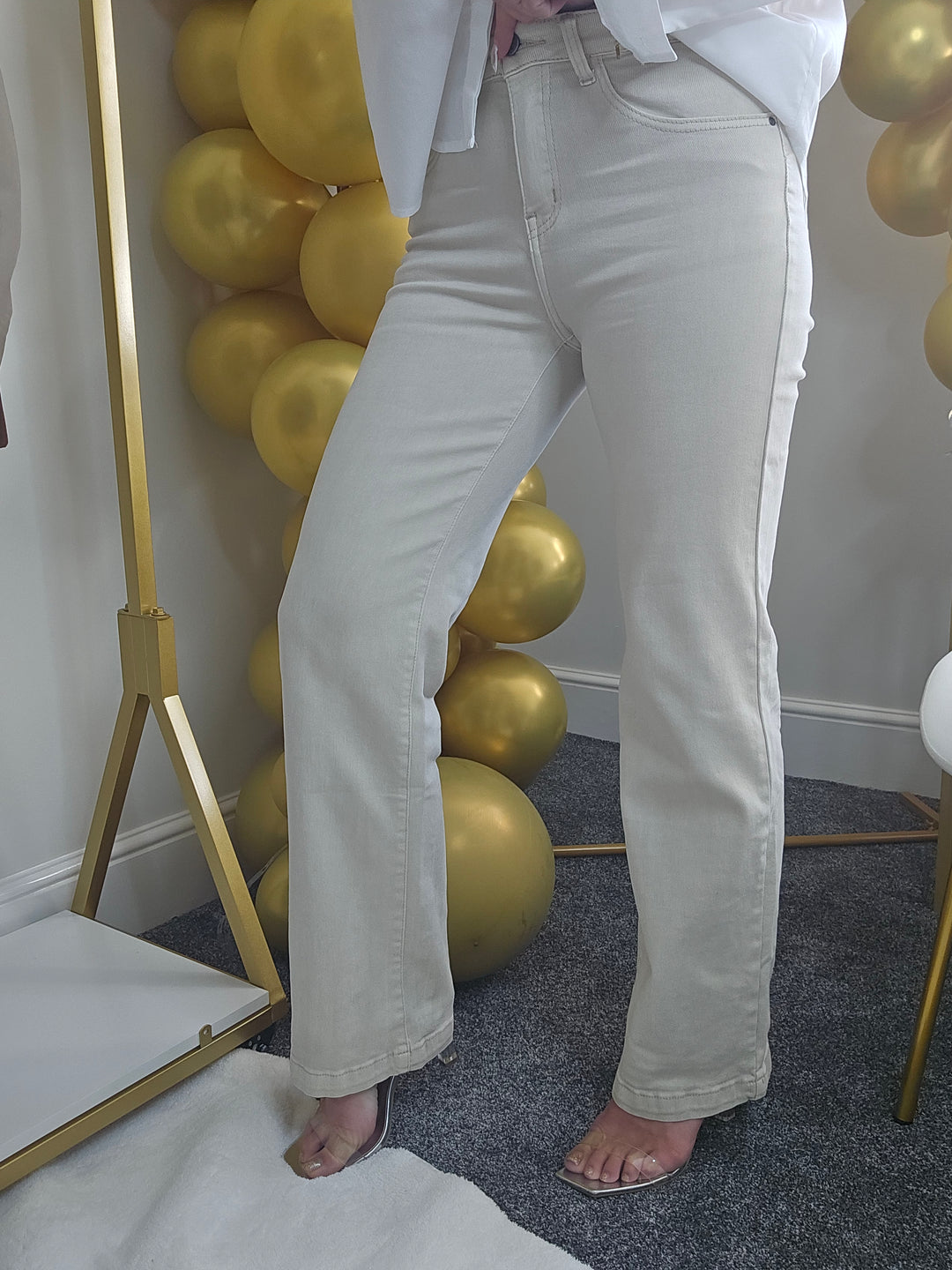 My Tina's Premium Wide Leg Jeans  - Ecru (choose your Size)