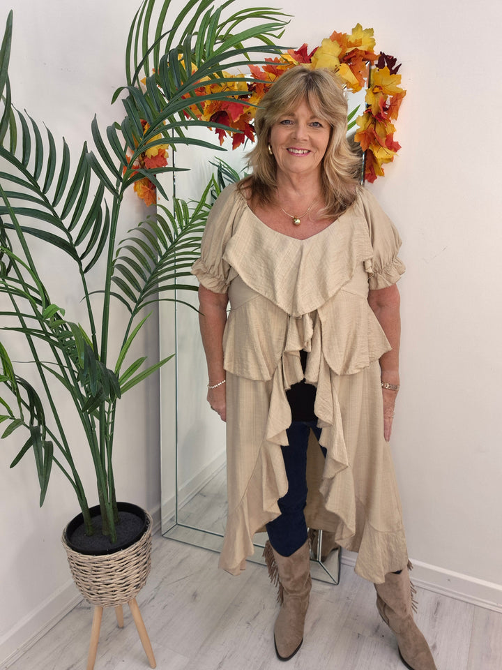 Rhea Ruffle Hi Lo Blouse - Champagne - One Size fits up to Size 16/18