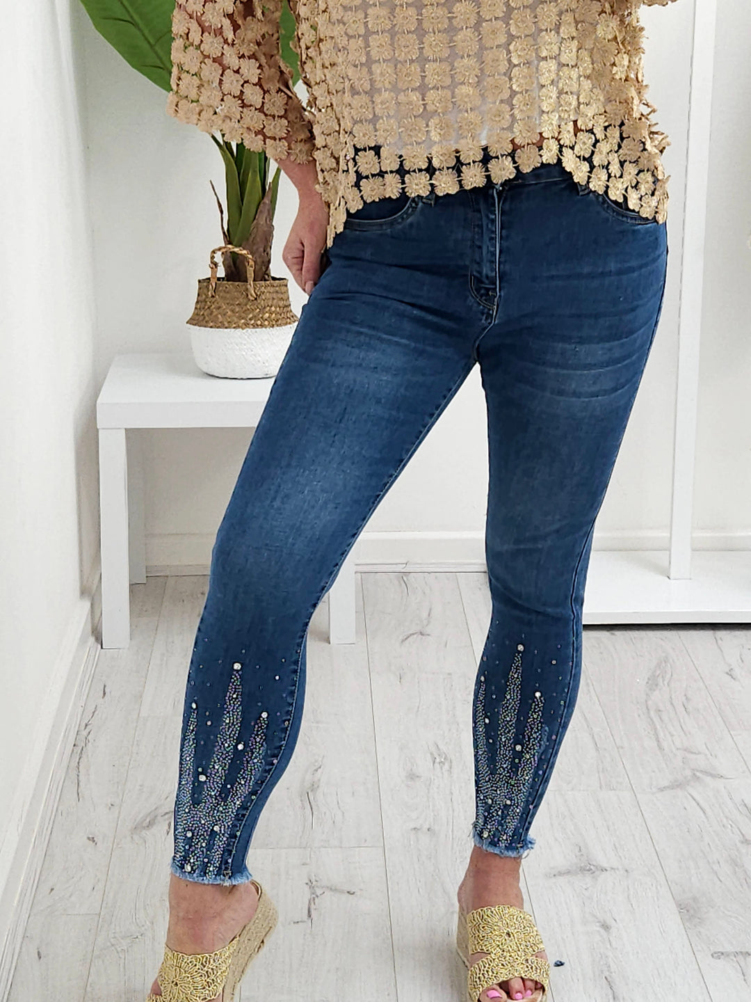 Crystal & Diamante Ankle Grazer Jeans - (choose your Size)