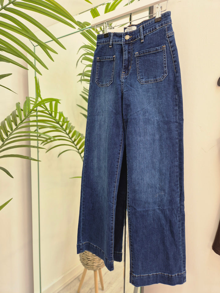 Jess Wide Leg Double Pocket Jeans - Dark Stonewash (choose your Size)