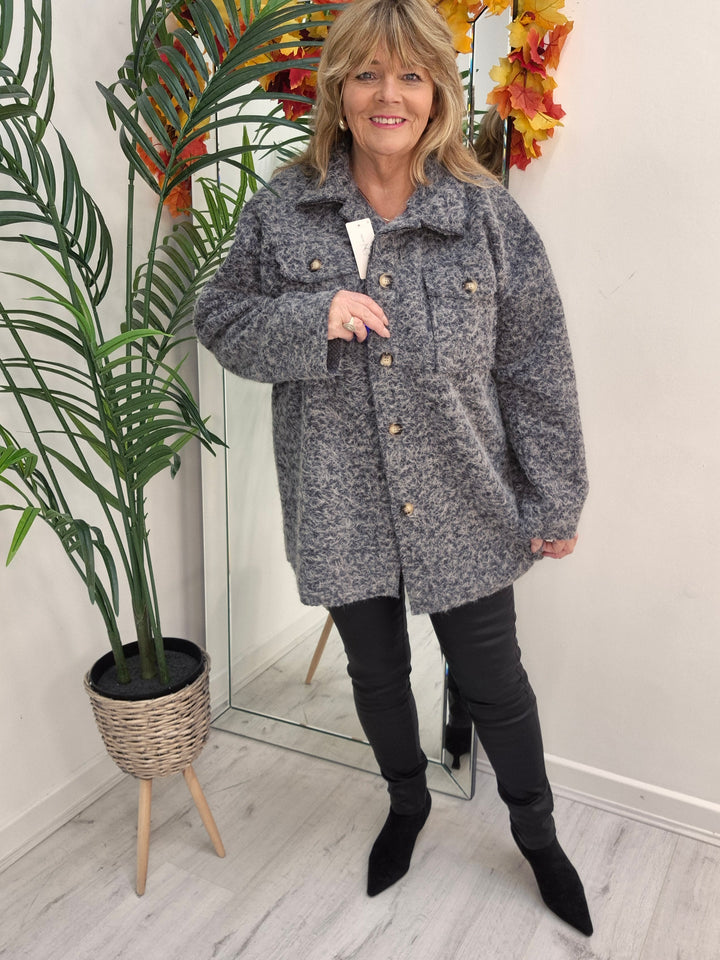 Jessica Oversized Shacket with Curved Hem - Silver Grey (fits Size 14 to Size 18/20)