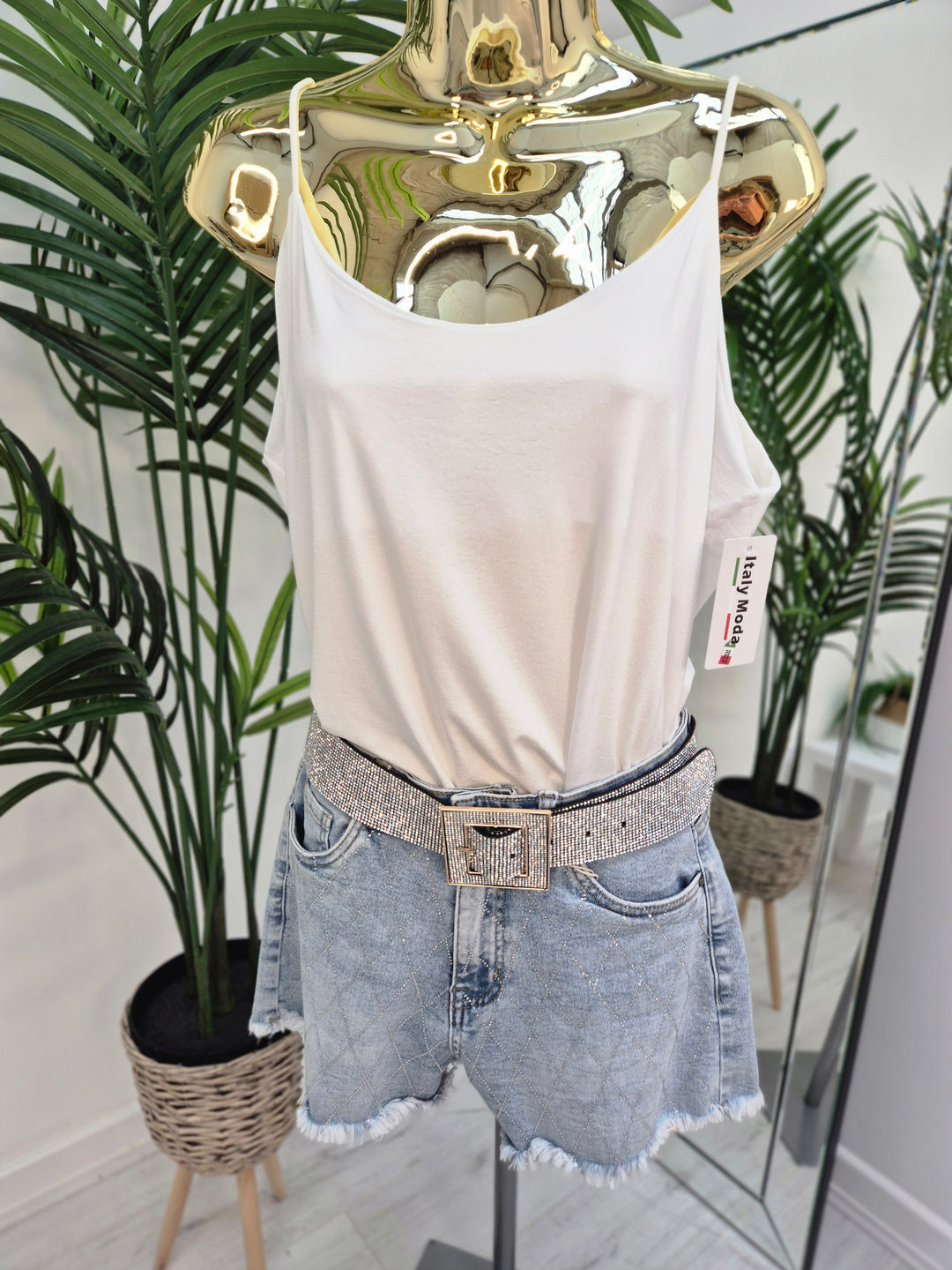 Strappy Double Layered Vest Top - White (One Size, fits up to Size 16)