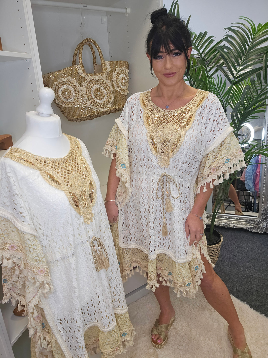 Santorini Kaftan - White/Gold (Curvilicious)
