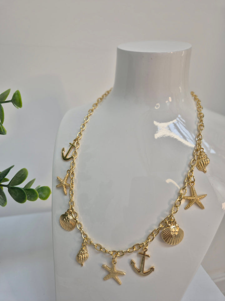 Starfish Charm Necklace - Gold Tone