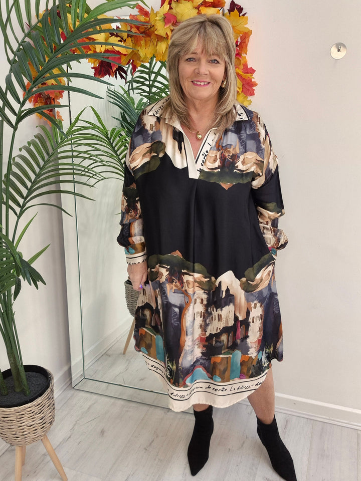 Amalfi Silk Dress - Black - (One Size - fitting from Size 14 to Size 20)