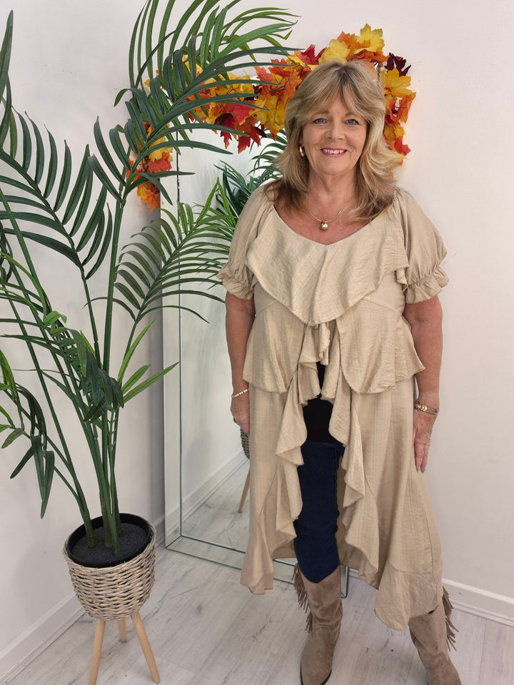 Rhea Ruffle Hi Lo Blouse - Champagne - One Size fits up to Size 16/18