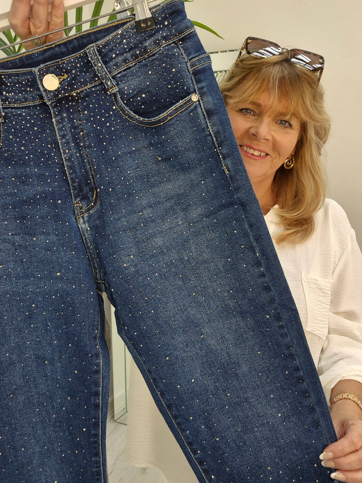 Aurora Sparkly G Smack Mom Jeans - Dark Denim Stonewashed (choose your Size)