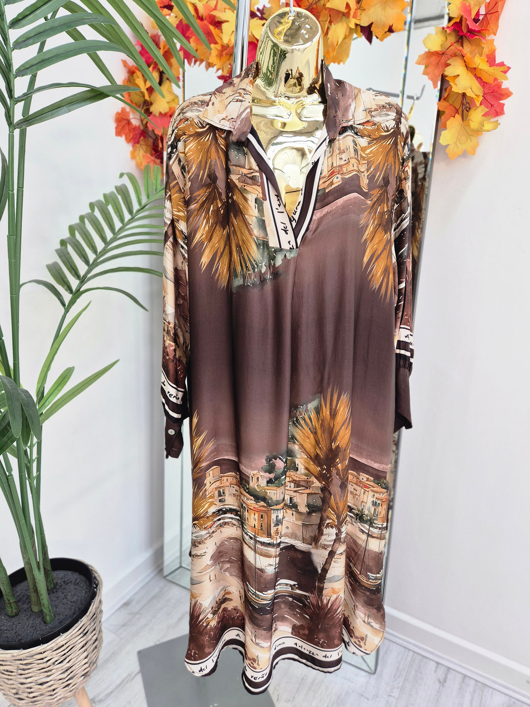 Amalfi Village Silk Dress - Chocolate - (One Size - fitting from Size 14 to Size 20)