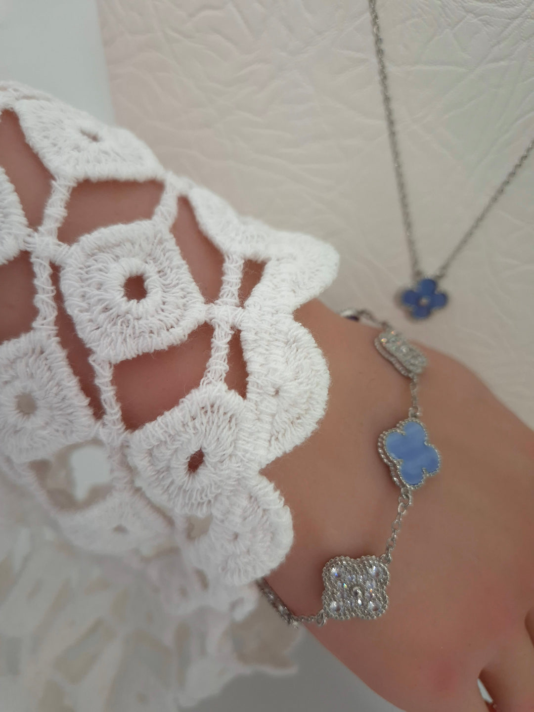 Clover Necklace, Earrings & Bracelet (choose your item) - Blue in Silver Tone