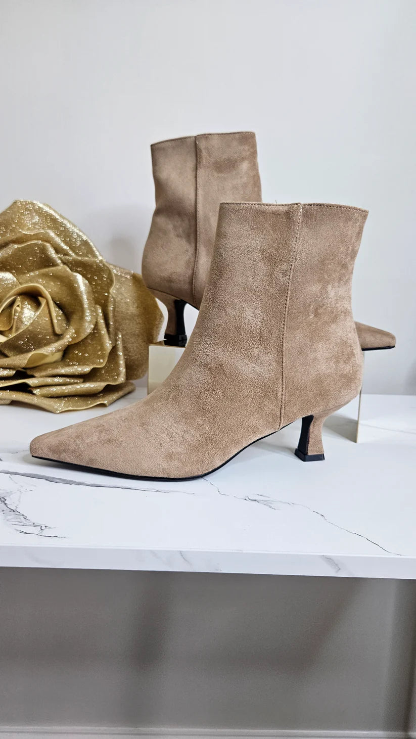 Kensington Ankle Boots with Low Block Kitten Heel - Beige (choose your Size)