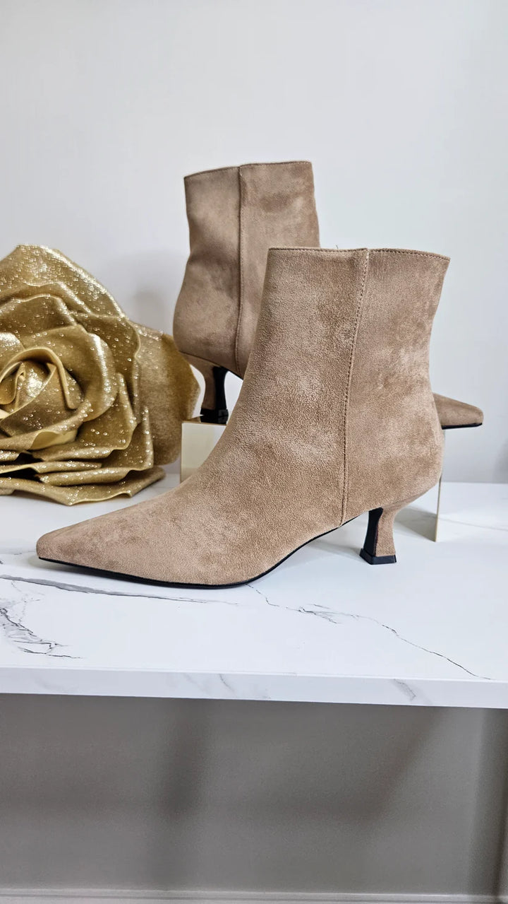 Kensington Ankle Boots with Low Block Kitten Heel - Beige (choose your Size)