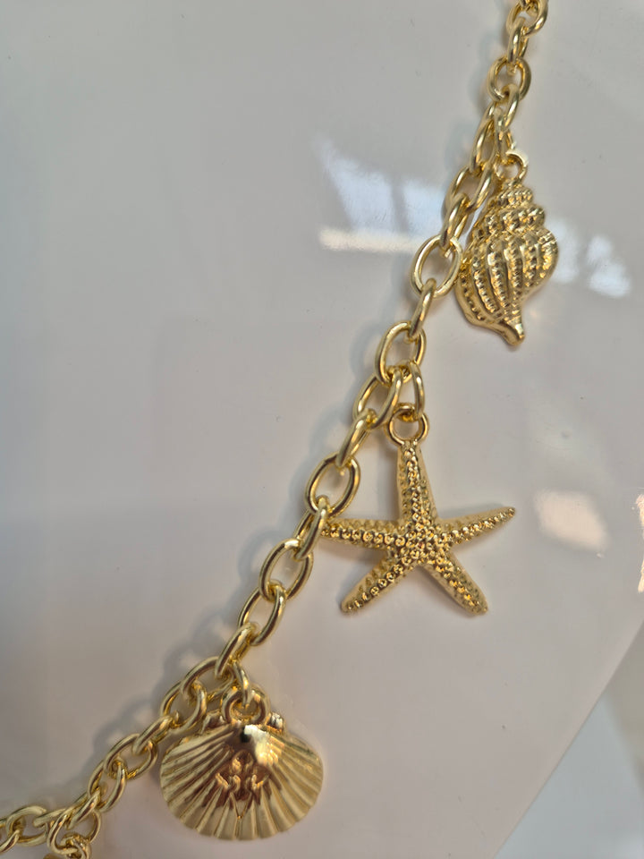 Starfish Charm Necklace - Gold Tone