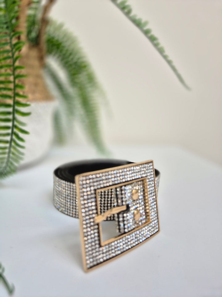 Sparkly Crystal Belt with Large Buckle - One Size