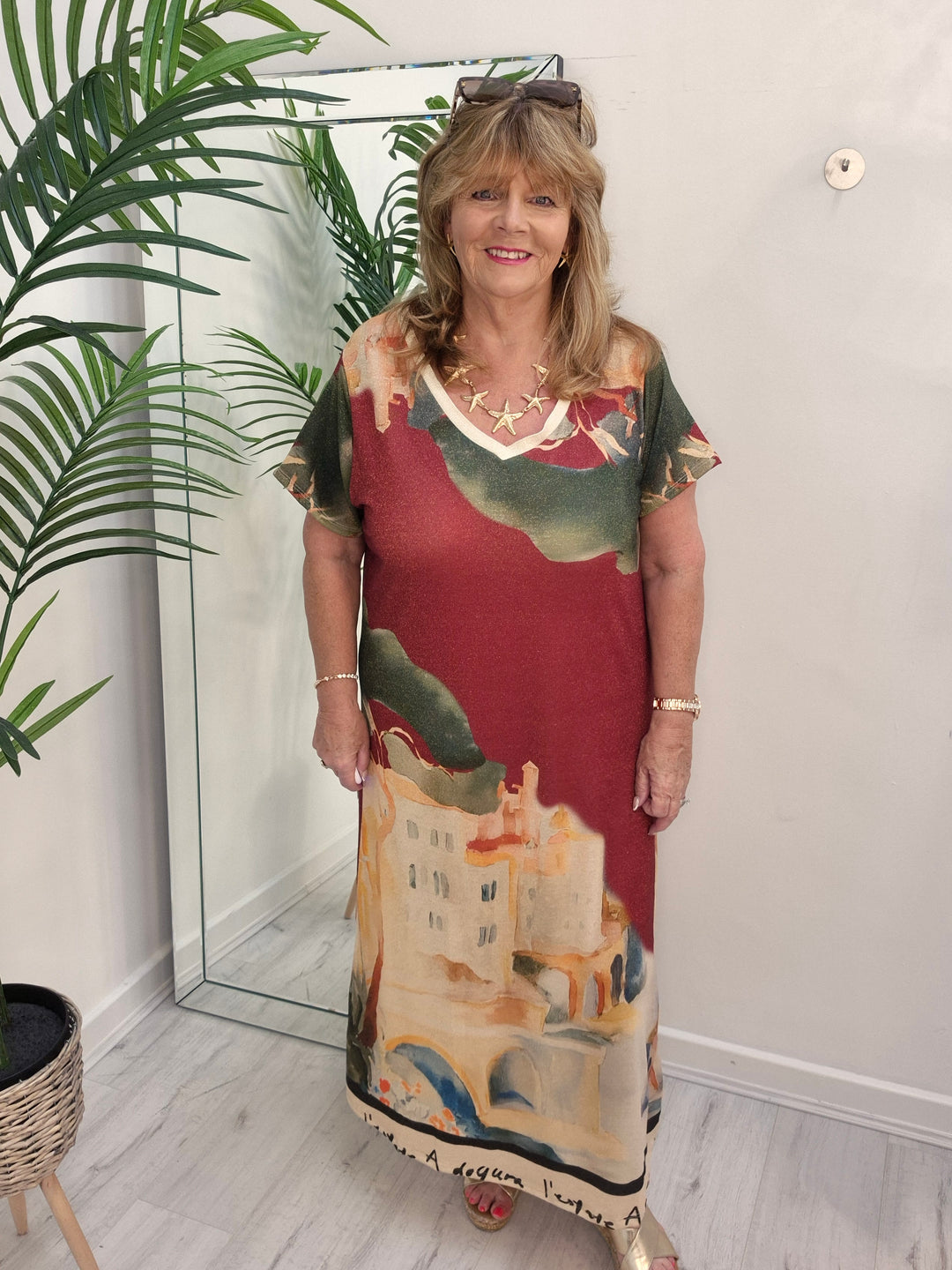 Carla Shimmer Maxi Dress - Amalfi Village - Red (One Size - fits up to Size 18)