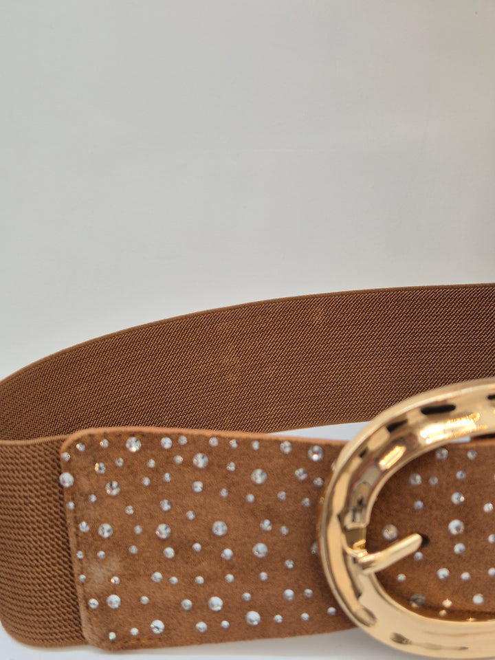 Stretchy Crystal Belt - Tan - (One Size, fits from Size 8 to Size 16)