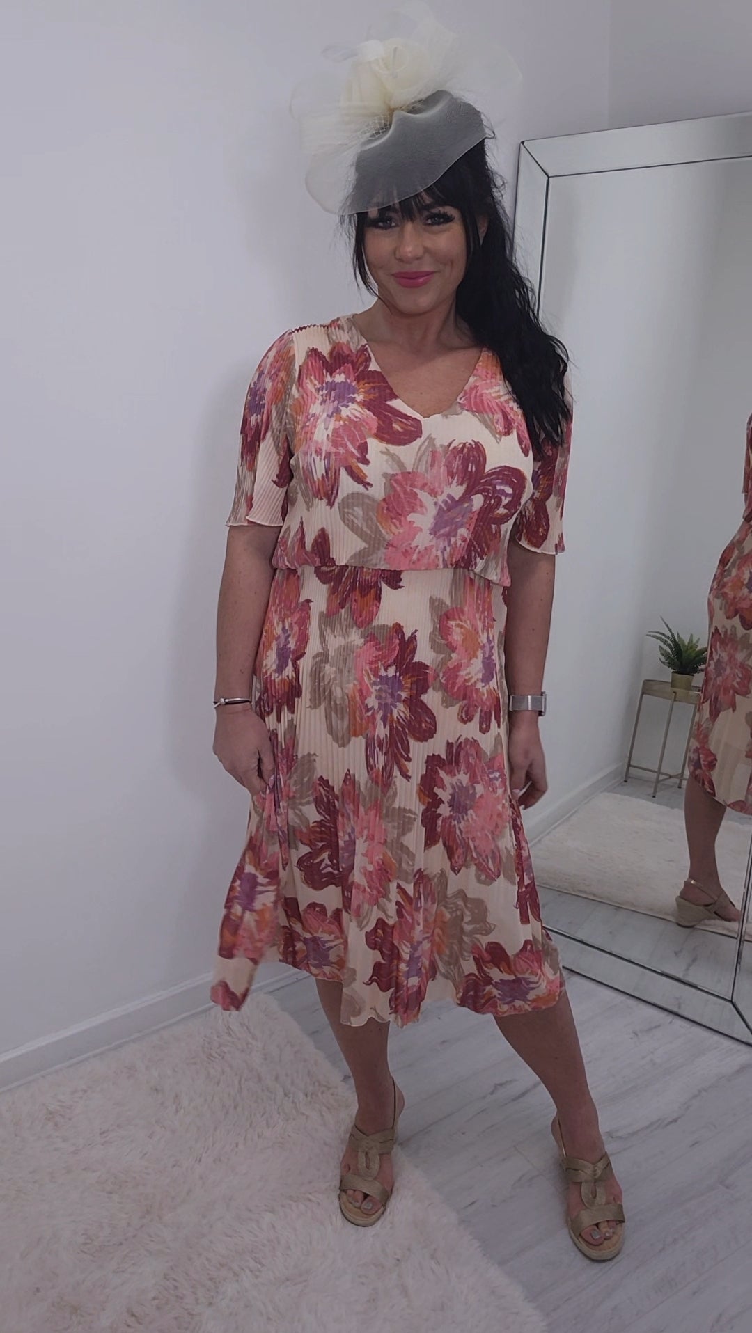 Samara Midi Dress - Pink/Cream Floral  - (choose your Size)